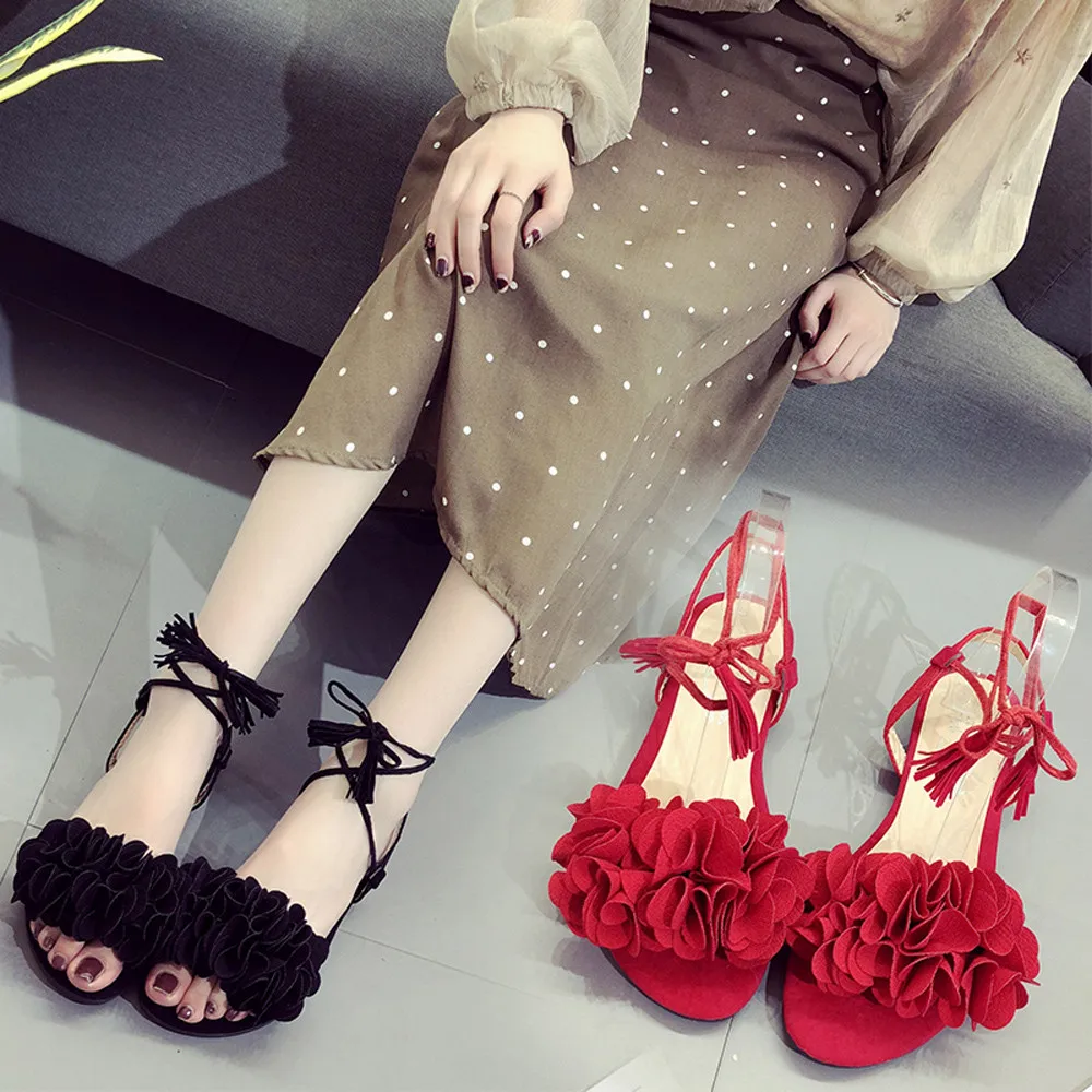 

Fashion Women Tassel Flowers Flat Heel Anti Skidding Comfort Beach Shoes Sandals Slipper Summer 2019 Gladiator Sandalias Mujer