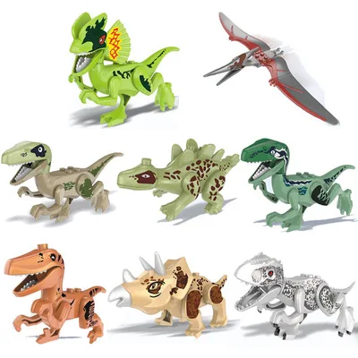 8pcs/set Legoing Jurassic Sale Dinosaurs Park Pterosauria Triceratops Indomirus T-rex World Figures Bricks Toys Building Blocks