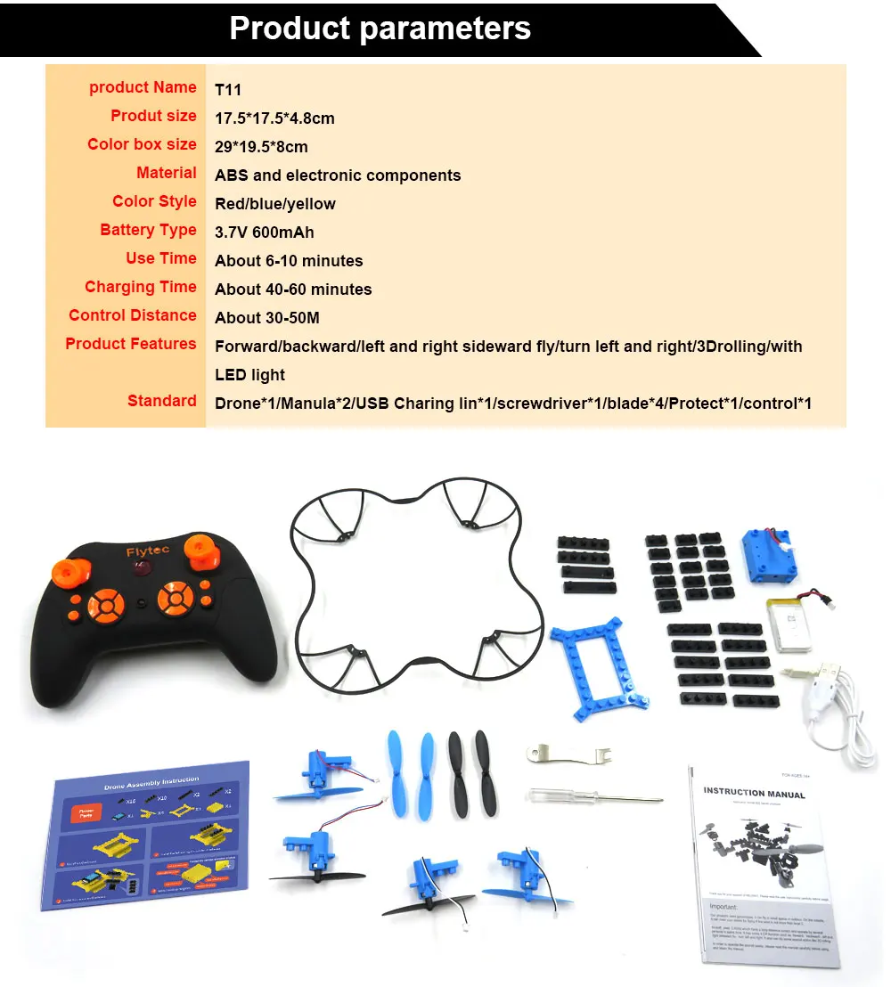 Freeshipping_Flytec_T11_DIY_Building_Block_RC_Quadcopter_3D_flip_Headless_Mode_Mini_Bricks_Pocket_Drone_For_Educational_Assembled_Model_14