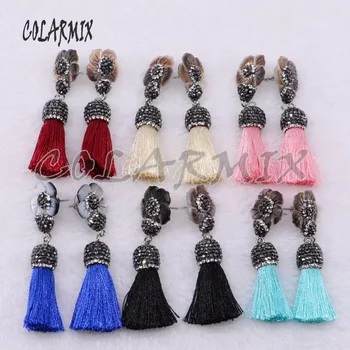 

5 pairs shell flowers with tassel earrings flowers earrings handcrafted tassel dangle earrings multi color druzy earrings 4599