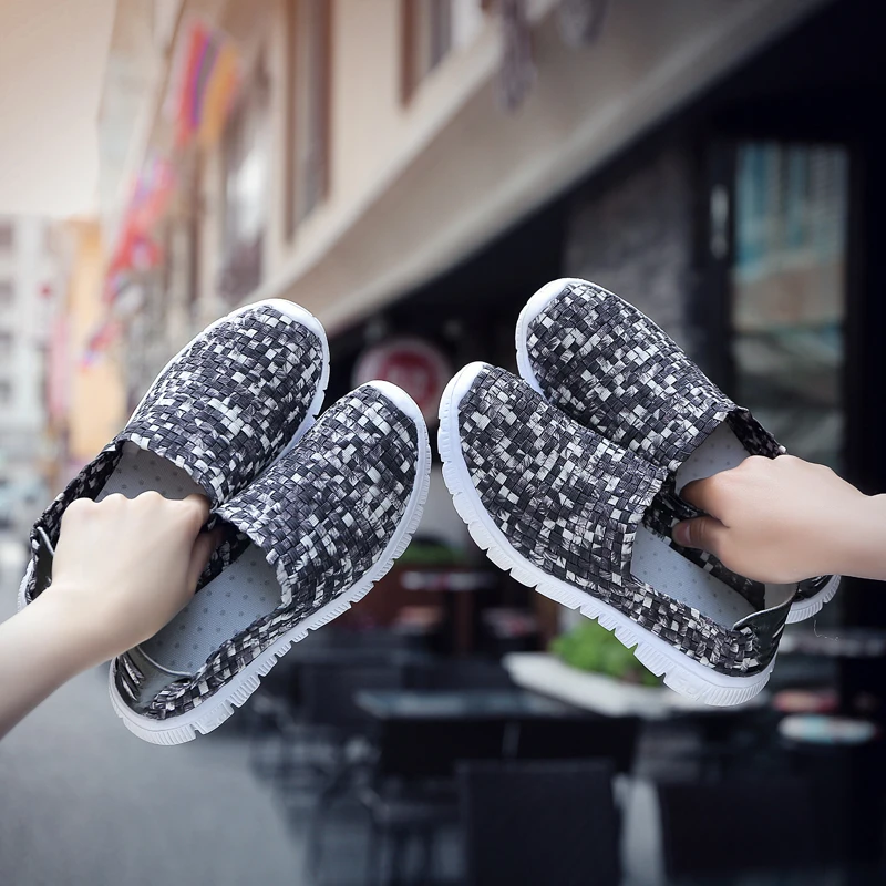 Big Size 35-44 Yards Woven Mesh Women Shoes Round Head Breathable Soft Flats Slip-On Footwear Lightweight Outdoor Casual Shoes (17)
