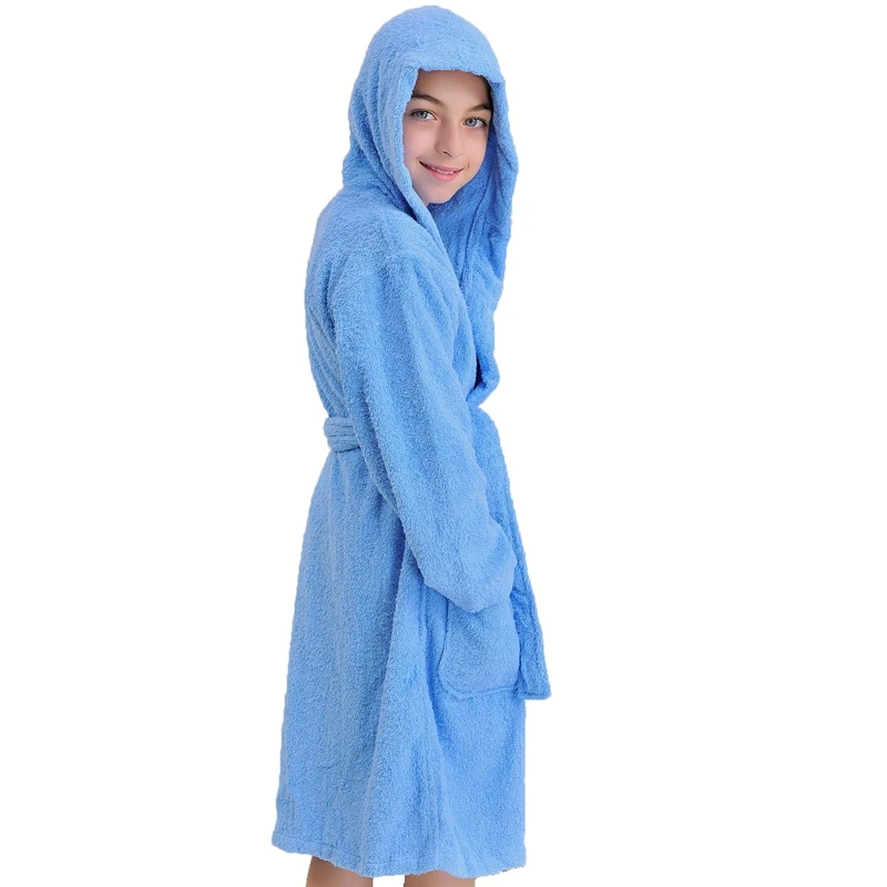 Банный халат для малышей; Детские Банные халаты для мальчиков и девочек; пижамы; полотенце из флиса с капюшоном; Bebe; пляжная одежда для сна; детская одежда; сезон зима-лето - Цвет: BLUE