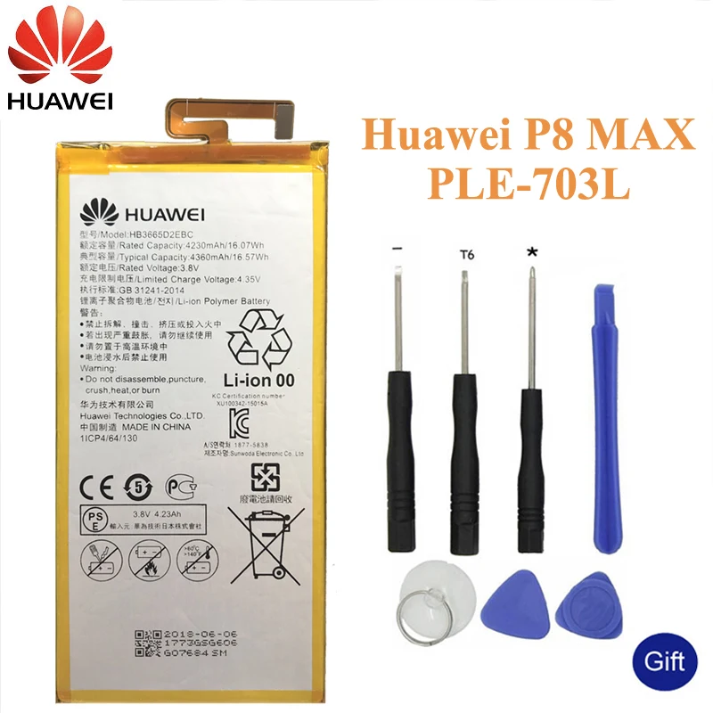 

Huawei Original Phone Battery HB3665D2EBC For Huawei P8 Max 4G W0E13 T40 P8Max Replacement Battery 4230mAh
