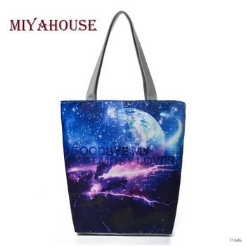 

Miyahouse Fashion Universe Design Women Tote Handbag Galaxy Space Star Printed Shoulder Bag Lady Summer Beach Bag