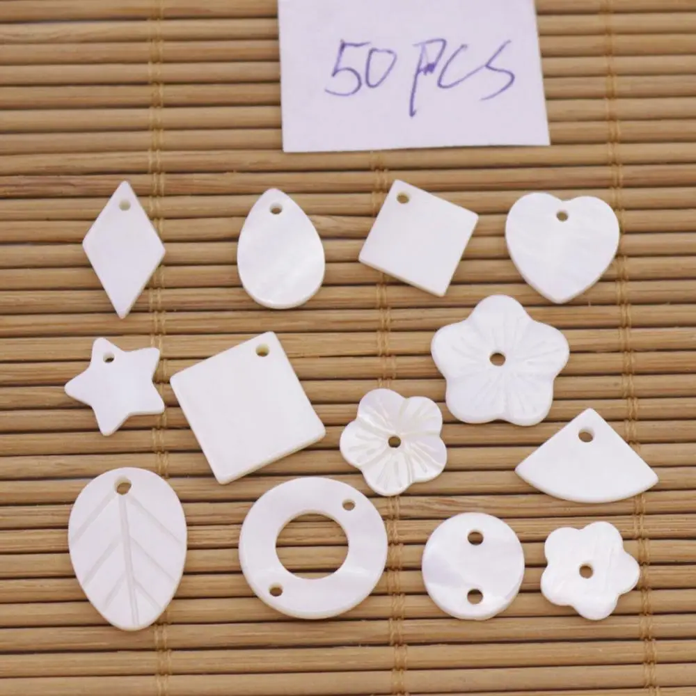 

50 PCS Shell Natural White Mother of Pearl Star Square Heart Flower Shape Choose