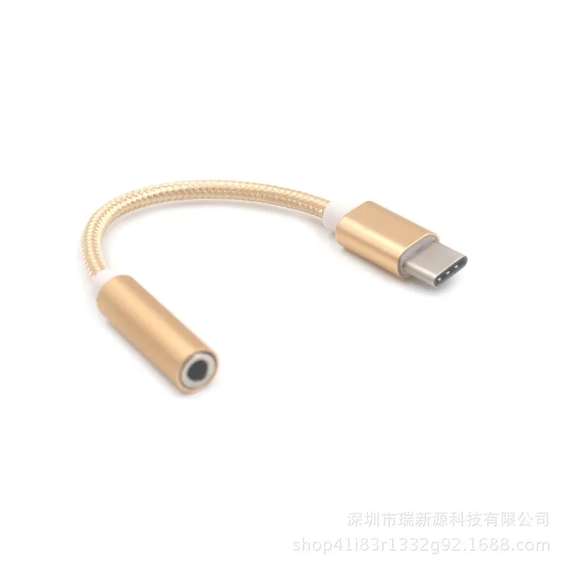Кабель для наушников type-C до 3,5 мм, кабель для наушников, AUX Jack, адаптер USB C, аудио кабель, адаптер для Xiaomi Mi8 Pocophone f1 для huawei P20 Pro - Цвет: Золотой