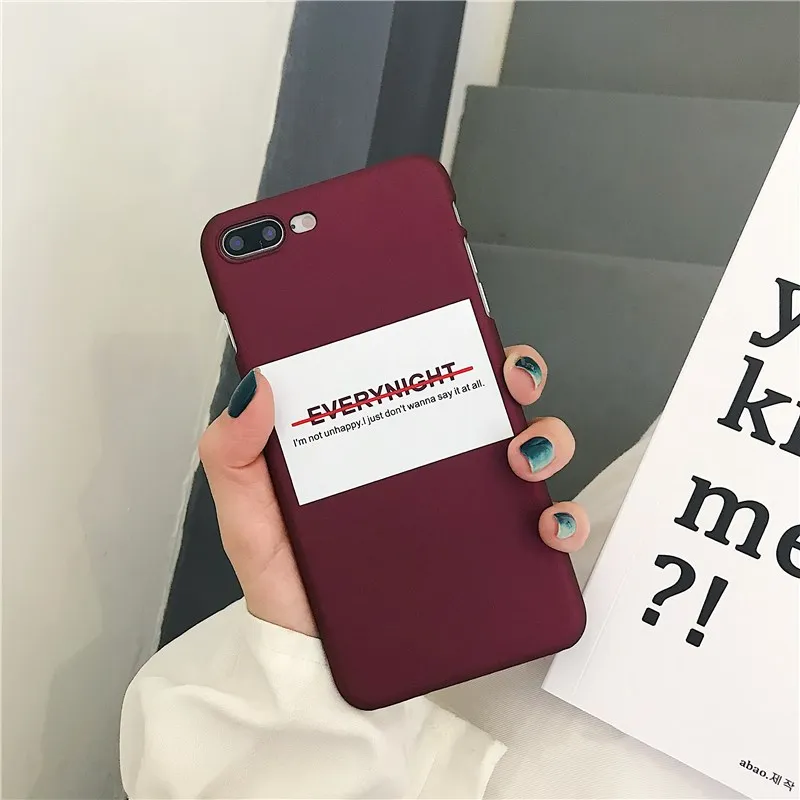 

Gimfun Simple Retro Winered Phone Case Letter Print Case for Iphone 6 6s 7 8 Plus X Scrub Hard Pc Case Back Cover Fundas