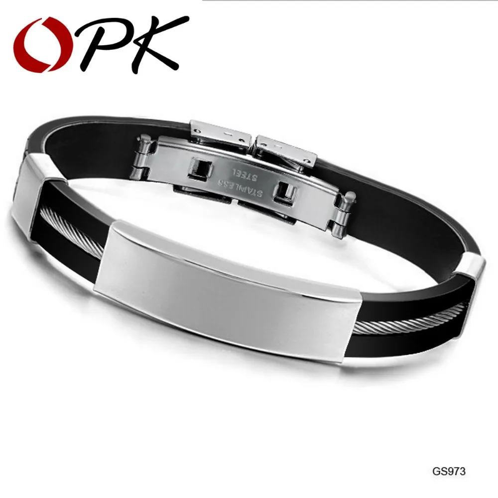 OPKGifts дизайнерский Черный подлинный силиконовый браслет мужские ювелирные