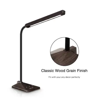 

8W Wood Grain Desk Lamp 48 PCs Brightness Dimmable Table Light with Touch Sensitive Control Panel, Goose-neck for Reading/Home