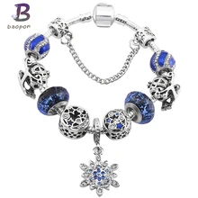 BAOPON винтажная Посеребренная блестящая& Стеклянная синяя Луна& украшения в виде звездочек браслет для Женская цепочка в виде змеи брендовый браслет Pulsera BR622