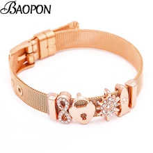 BAOPON дропшиппинг модные ювелирные изделия розовое золото Сетка Набор из браслета с кулоном из нержавеющей стали DIY тонкие браслеты и браслеты для женщин