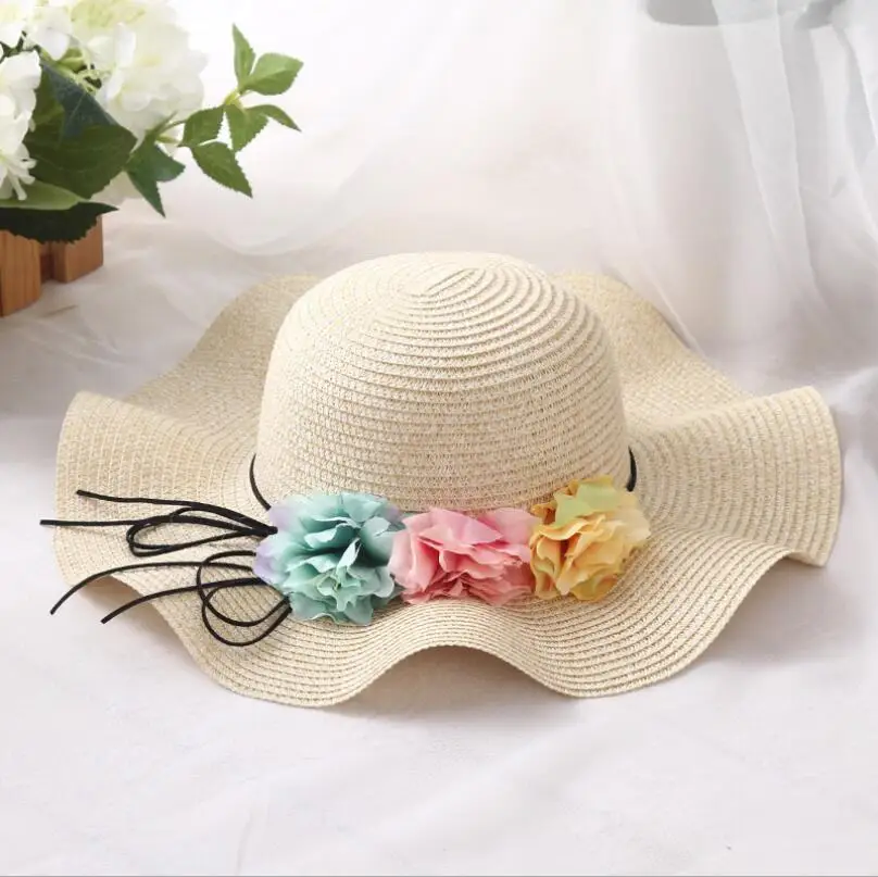 

Parent-child sun hat Cute children sun hats Flower hand made women straw cap beach big brim hat casual girls summer cap