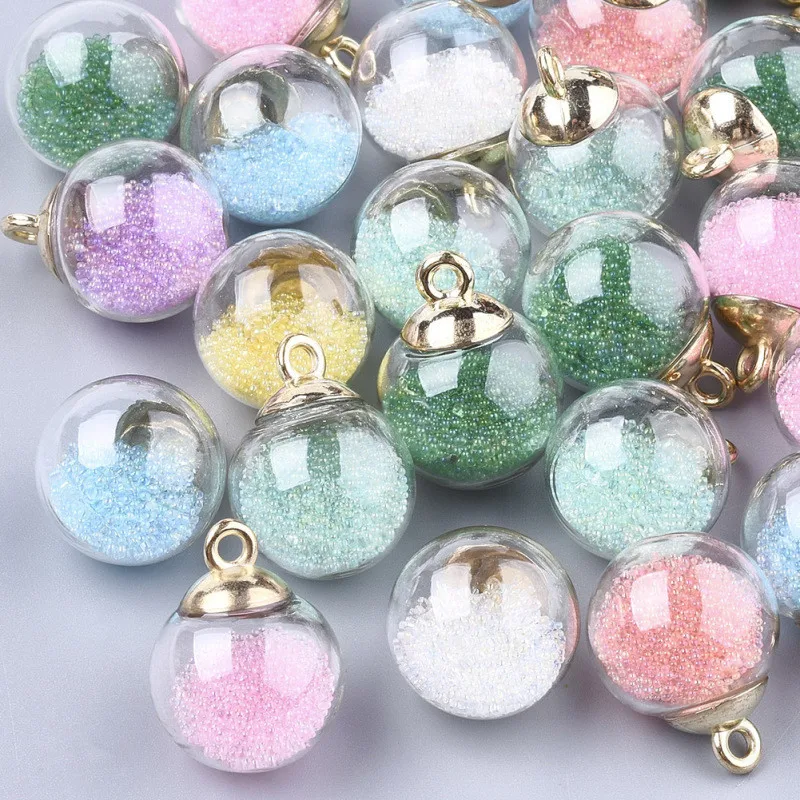 

500pcs Glass Ball Pendants for necklace jewelry making , with Glitter Sequins and CCB Plastic Findings,21x15.5~16mm F60