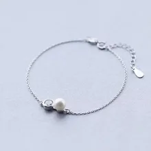 1 шт. 925 пробы Серебряный Культивированный круглый жемчуг и CZ Белый Lucky Rolo браслет цепочка тонкий регулируемый LS209