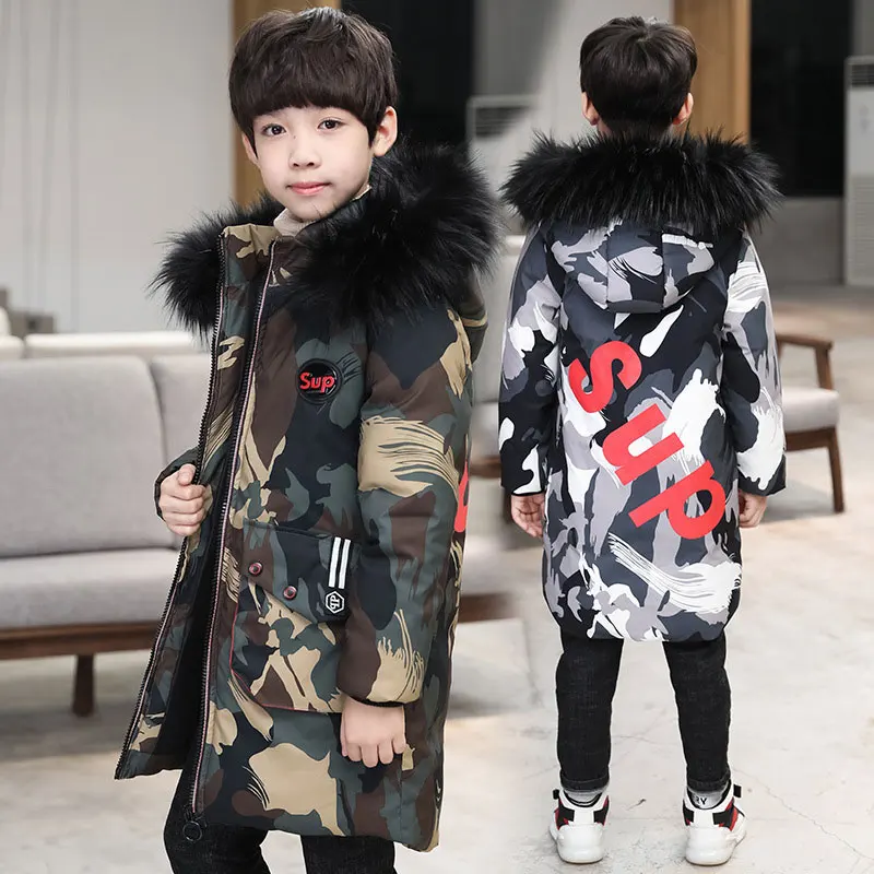 

Fur Collar Boys Winter Coats Zipper Baby Boy Clothes Down Jacket Long Section Winter Coveralls Down Jacket Soft Free Shipping