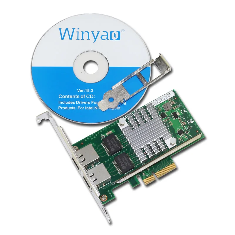 Winyao WYI350-T2V2 PCI-E X4 RJ45 сервер двухпортовый Gigabit Ethernet 10/100/1000 Мбит/с сетевой интерфейс карты для i350-T2 NIC