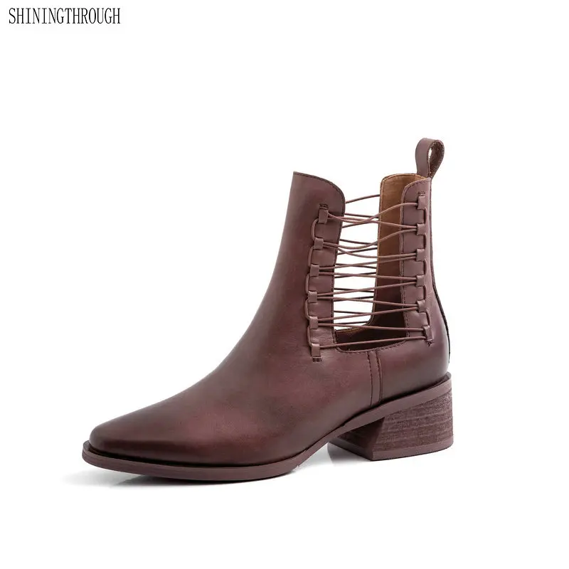 

Brand Autumn Ankle Boots Women Genuine Leather Chelsea Booties Ladies Shoes Pointed Toe Heels Botas Feminina