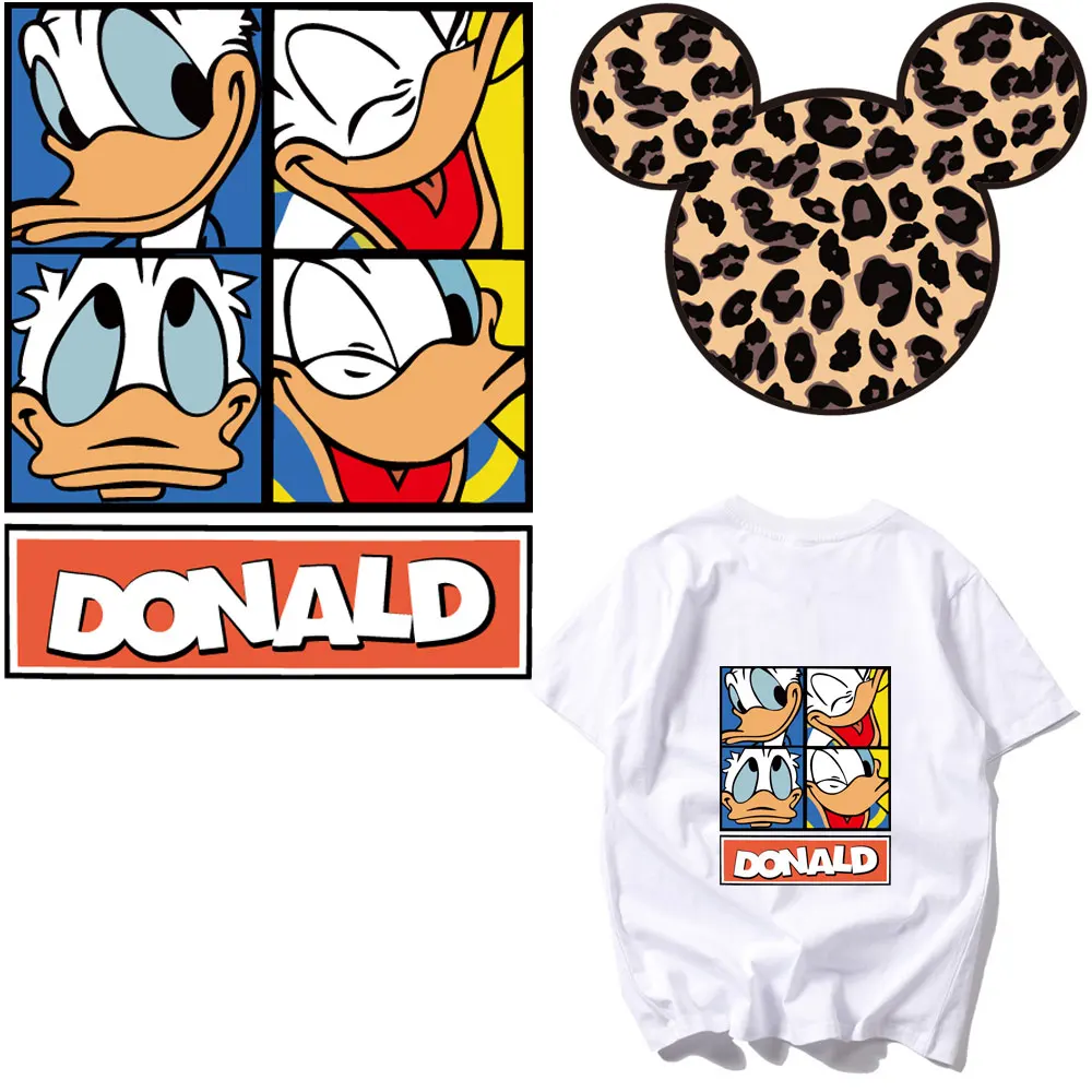 

large patch Leopard Mickey Donald patches for clothing heat transfer for t-shirt iron on patches cartoon stickers parches ropa
