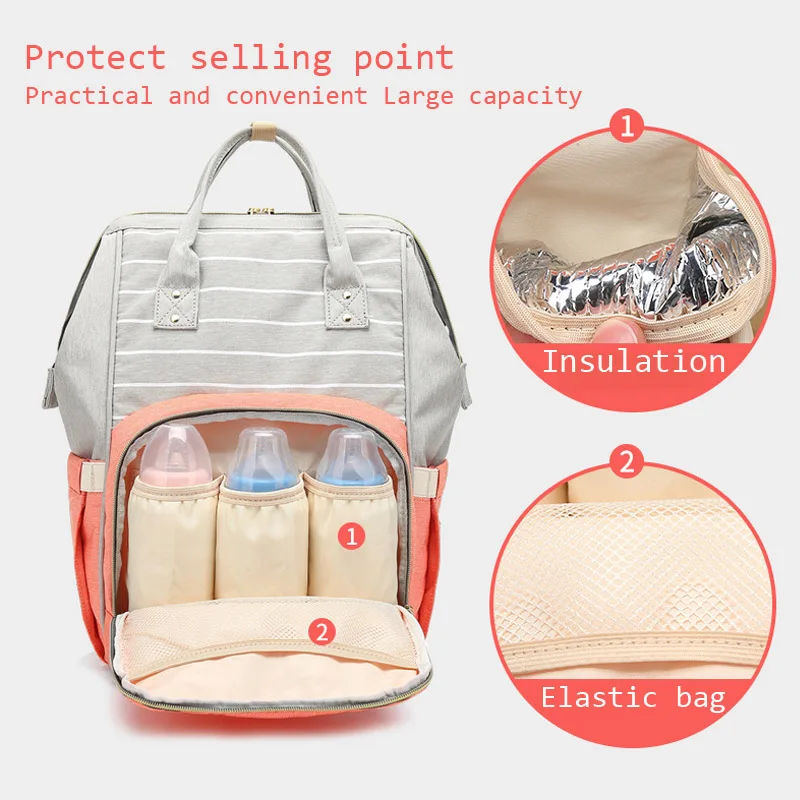New Stripe Baby Diaper Bag Brand Mummy Maternity Nappy Bag Large Capacity Baby Stroller Bag Travel Backpack Nursing Wetbag (5)
