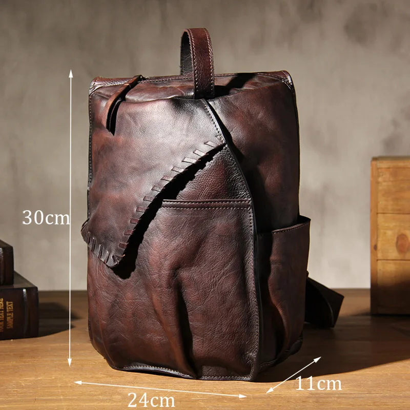 AETOO мужская кожаная нагрудная сумка, посаженная воловья кожа ретро сделать старый ручной Стилет сумка - Цвет: Deep Coffee