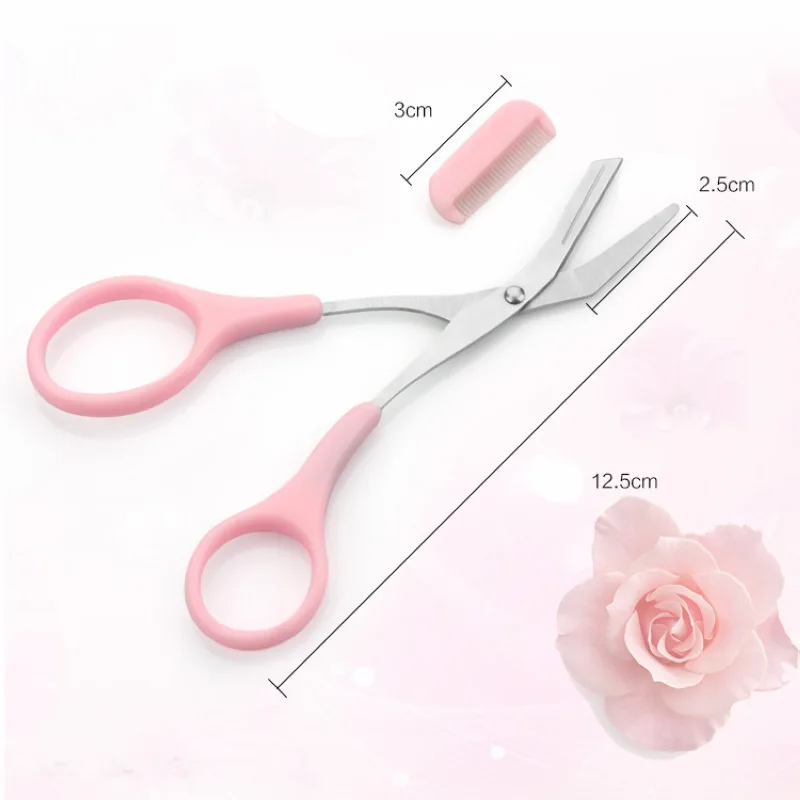 Shellhard 1pc Portable Women Eyebrow Trimmer Scissors Comb Eyelash Hair Cutter Remover For Makeup Tool
