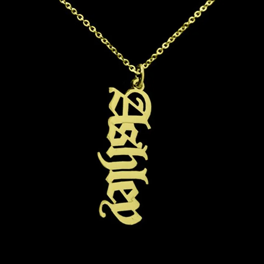 

Custom Old English Name Necklace Women Men Personalized Stainless Steel Choker Vintage Jewelry Rose Gold Silver Collier 2018