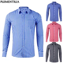 Pui men tiua, мужские клетчатые рубашки, рубашки для фитнеса, одноцветные модные повседневные рубашки для мужчин, деловые тонкие мужские рубашки