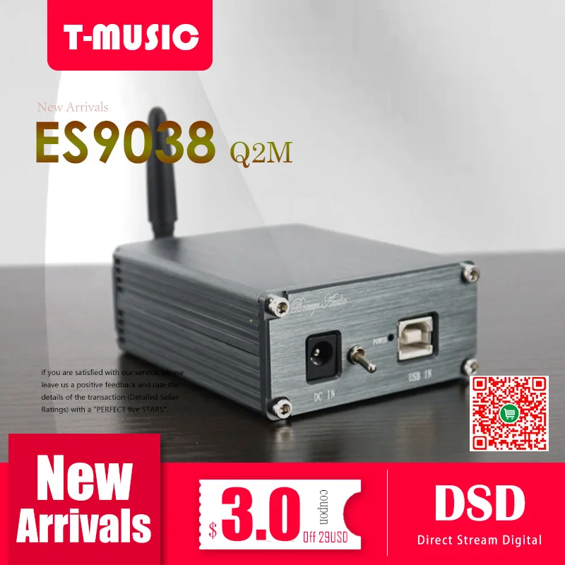 MiNi HiFi Bluetooth 5 0 DAC ES9038Q2M XMOS XU208 USB декодер с выходом для наушников 3 мм + адаптер