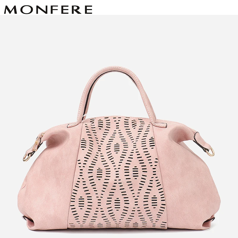 

MONFERE Fashion Ladies Travel Bag Vegan Leather Hollow Out Overnight Hand Bag Holiday Casual Large Cross body Travel Duffle Bag