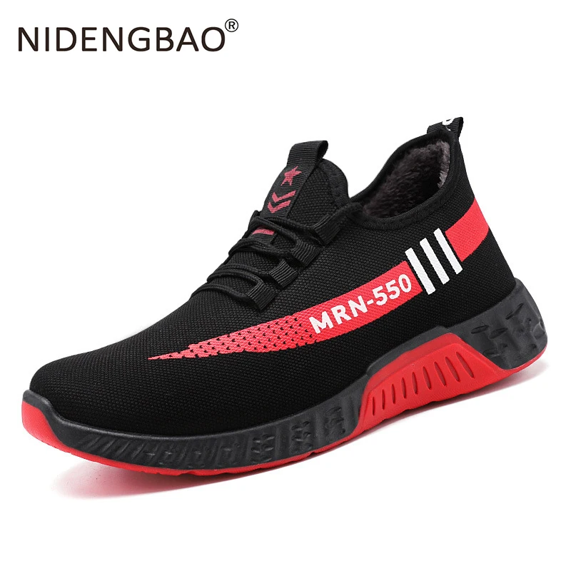 Running Shoes Winter For Men With Fur Male Shoes Comfortable and Top Warm Men Sneakers Non-slip Outdoor Sports Shoes Black Red