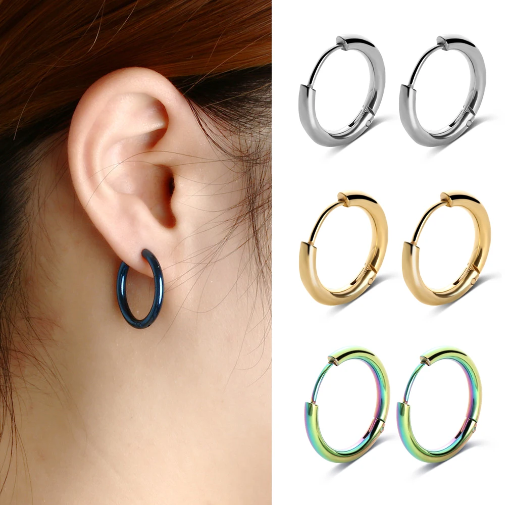 

2019 New Arrival 1 Pair Men's Women's Stainless Steel Tube Ear Studs Hoop Huggie Punk Earrings Simple Fashionable Jewelry