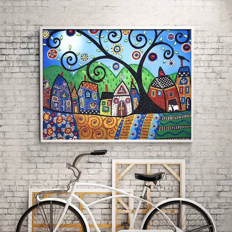 RUBOS DIY Diamond Embroidery House Abstract Art Religion Diamond Painting Mosaic Scenery 5D Big Bead Pearl 3D Crystal Glass Sale (25)