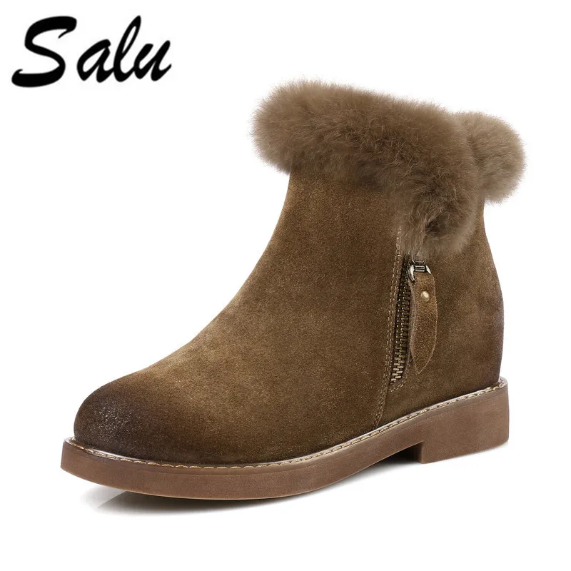 Beste Salu Vrouwen Schoenen Echte koe lederen Vrouwen Enkellaars Alle Match Schoenen Vrouwen zwart kaki Laarzen Maat 34 39