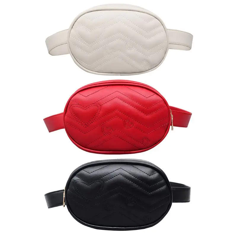 

Fashion Women Waist Bag PU Leather Travel Bumbag Love Shape Pattern Embroidery Fanny Pack Cell Phone Pouch Crossbody Chest Bag
