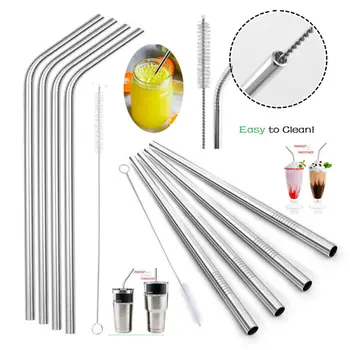 

4 Pcs High Quality Stainless Steel Metal Drinking Straw Reusable Straws + Cleaner Brush Kit Barware Drink Staws Dropshipping