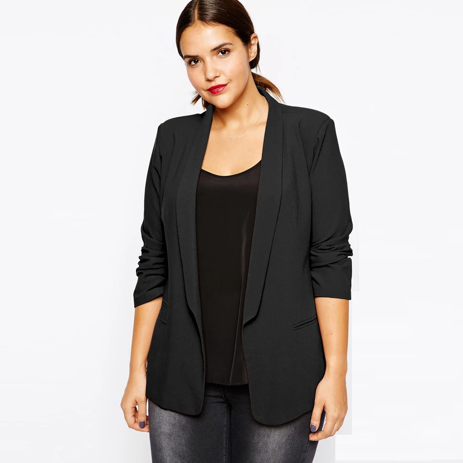 2016 fall new fashion OL plus size 5XL blazer women black turn down