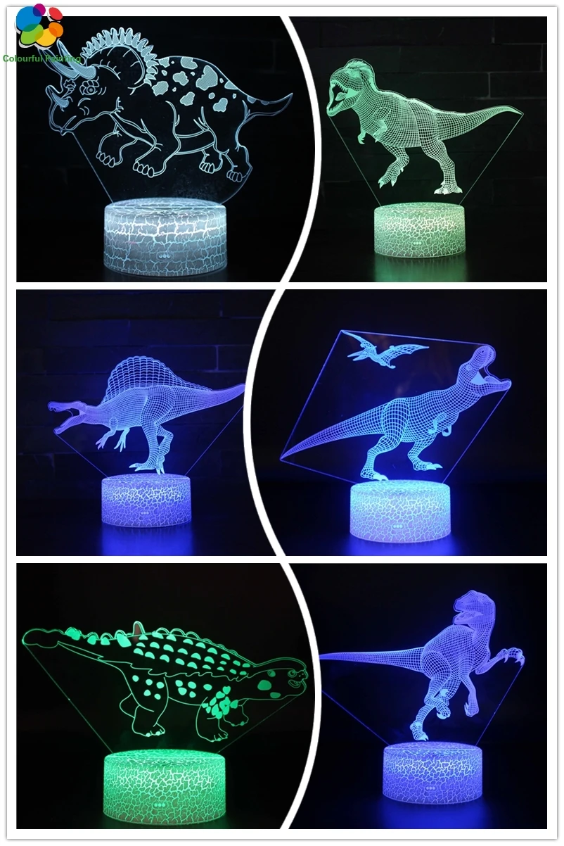 

Remote Control Dinosaur 3D Light LED Crack Base Illusion Night Light 7 Colors Changing Mood Lamp 3AA Battery Powered USB Lamp 7