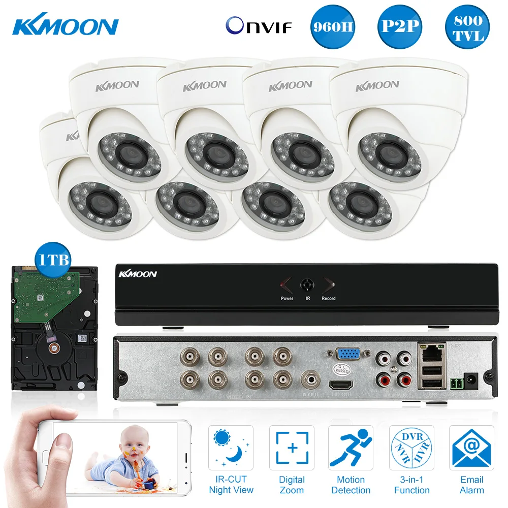 Kkmoon 8ch полный 960 h/d1 800TVL видеонаблюдения Камера Системы ONVIF 8 шт. инфракрасный CCTV Камера 1 ТБ HDD Ночное видение