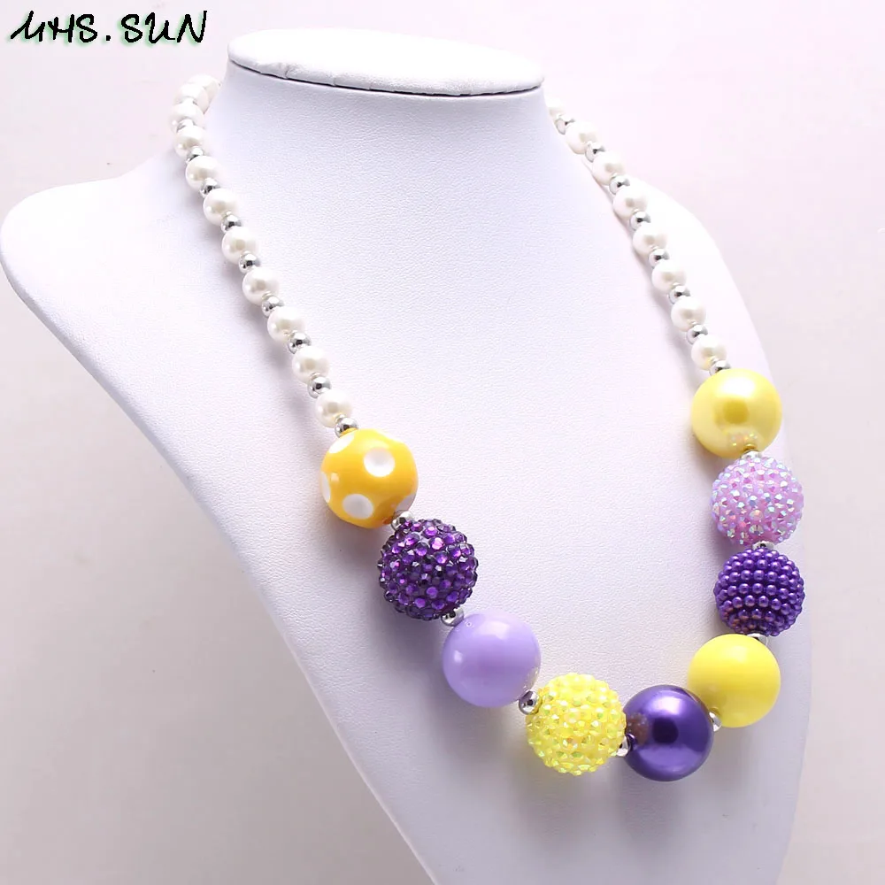 BN549-1 (6),$2.3.Yellowpurplewhite beads necklace fashion child kids chunky bubblegum necklace for girls birthday gift jewelry JPG