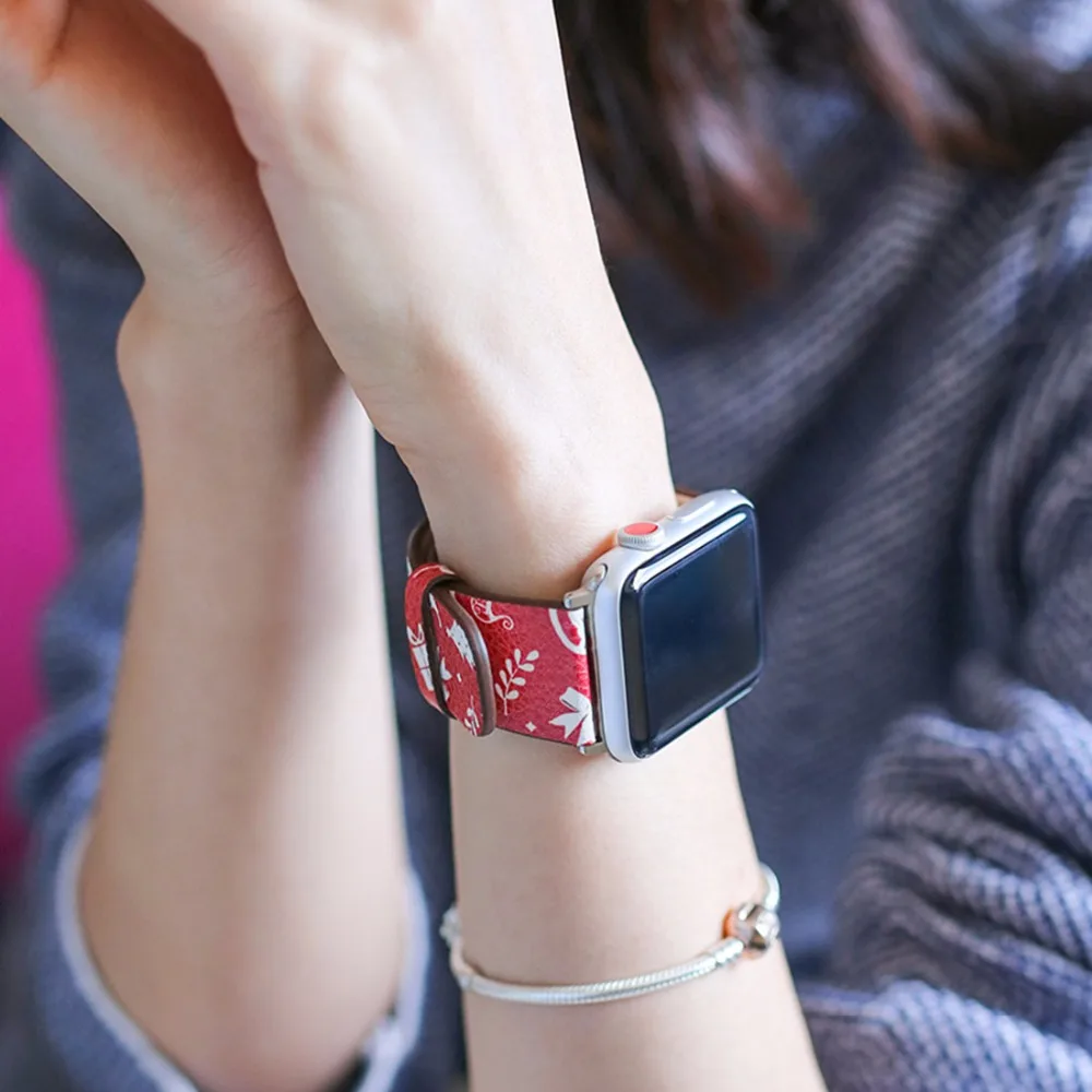 Кожаный ремешок OSRUI для apple watch 4 band 44 мм 40 Iwatch series 3 2 1 42 мм/38 Рождественский браслет
