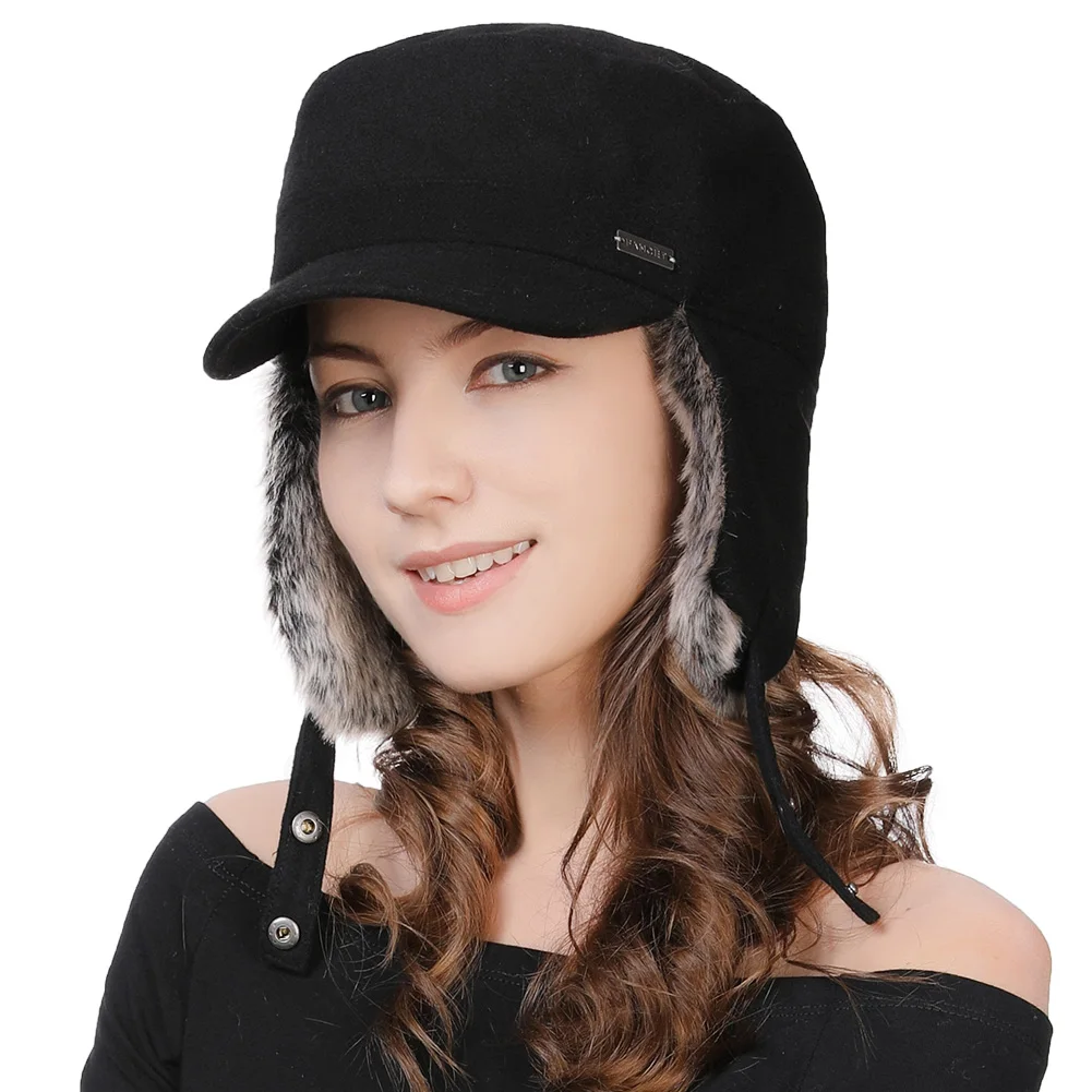FANCET зима Военная шапка женская мужская кепка хлопок человек женщина Плоский верх колос защита Защита для ушей Согревать регулируемый Военная шляпа 99707