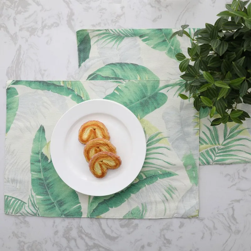 شحن مجاني الاستوائية النباتات الخضراء تحديد الموقع طاولة طعام السفينة القماش كوب عازل سادة المطبخ رف الفردية لجدول