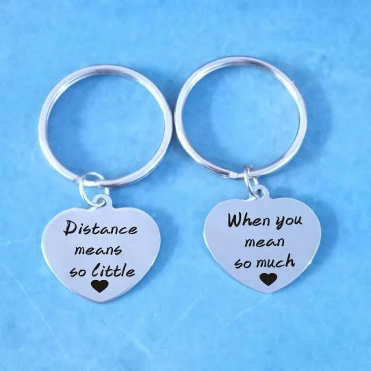 2PCS Long Distance Relationship Key Chain Key Ring, Long Distance