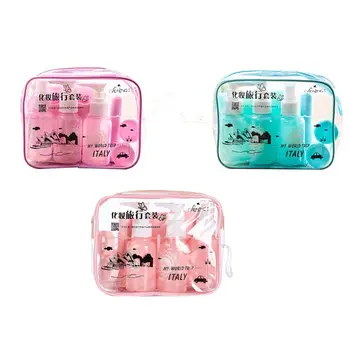 

10Pcs/Set Travel Portable Makeup Container Refillable Empty Bottle Jars Plastic Clear Cosmetic Organizer Mirror Toothbrush Towel