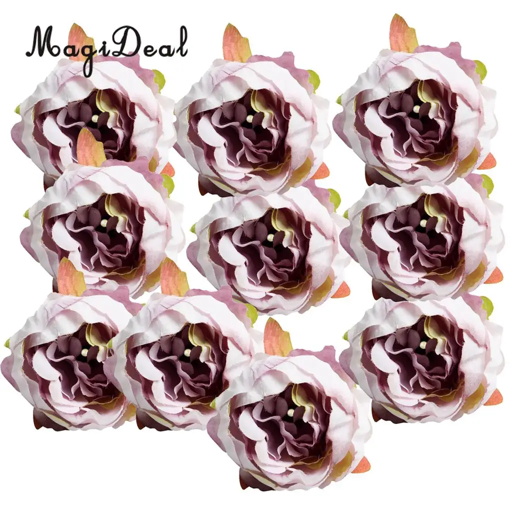 MagiDeal Beautiful 10Pcs Artificial Silk Rose Flower Head for Wedding Corsage Flower Ball Garland Curtains Decor 10 Color Option
