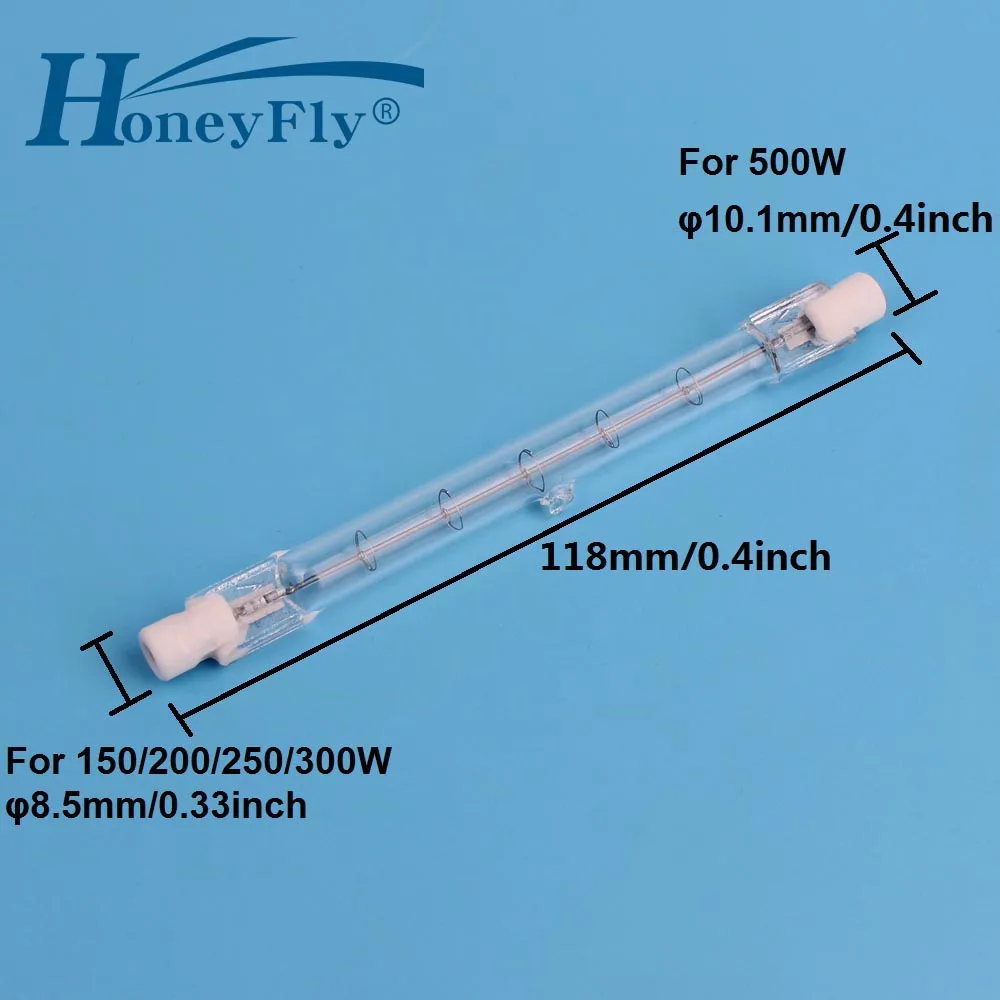 

HoneyFly 1pc 118mm Halogen Lamp Bulbs J118 220V/110V 150W 200W 250W 300W 500W R7S Double Ended Filament Flood Lights Quartz Tube