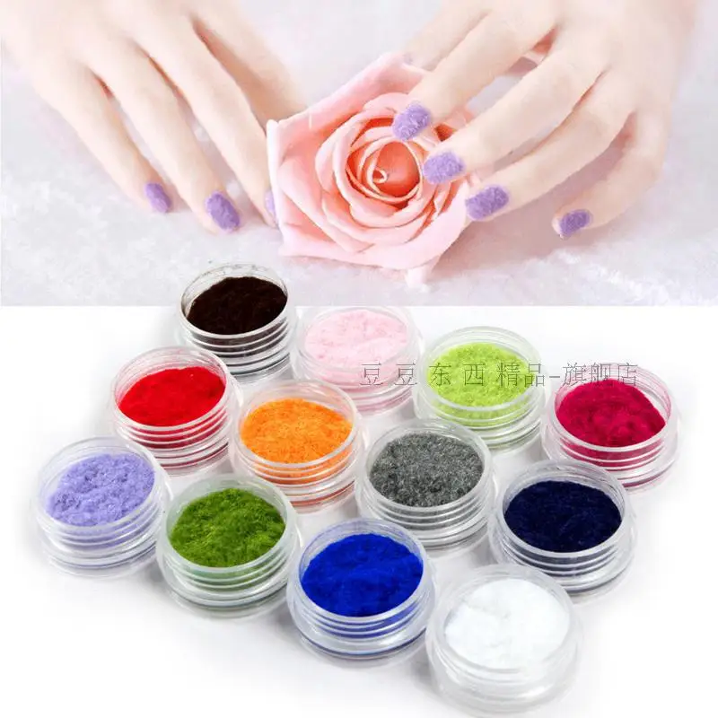 

12 Colors Nail Art Decoration colors Velvet Flocking Glitter Nails Glitter Nail Tool