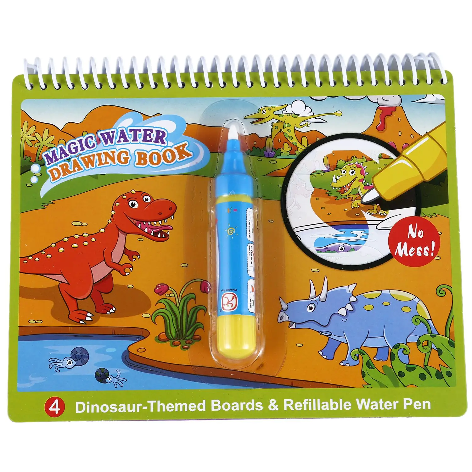 Kids Magic Water Drawing Book Coloring Book Doodle Dinosaur Painting w/ Pen 