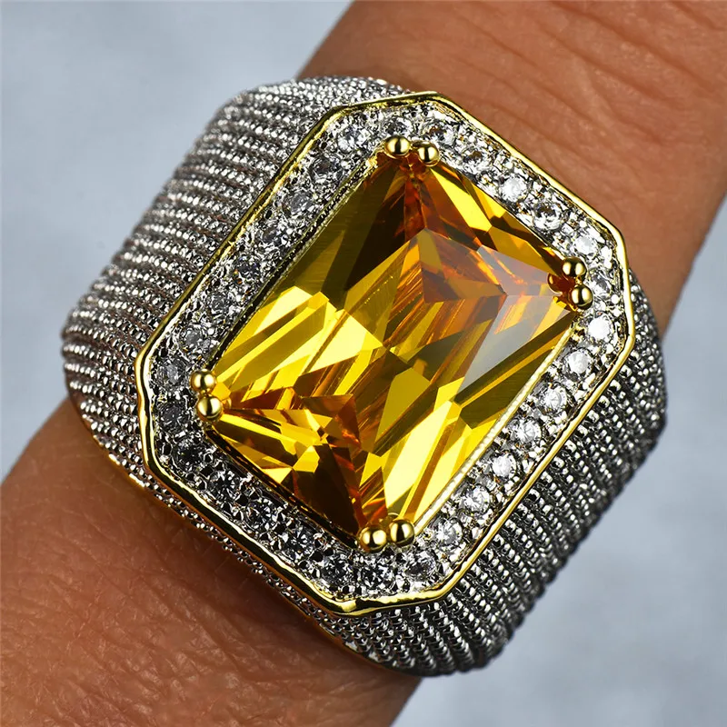 Великолепное большое мужское женское розовое желтое синее белое кольцо с кристаллами, циркониевым камнем, Золотое обручальное кольцо для мужчин и женщин, большие обручальные кольца
