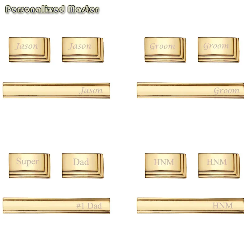 Ceny Spersonalizowane mistrz darmowe grawerowanie ze stali nierdzewnej na zamówienie spinki do mankietów spinki do mankietów krawat klip Bar zestaw dla mężczyzn koszula biznes prezent ślubny 3 sztuk